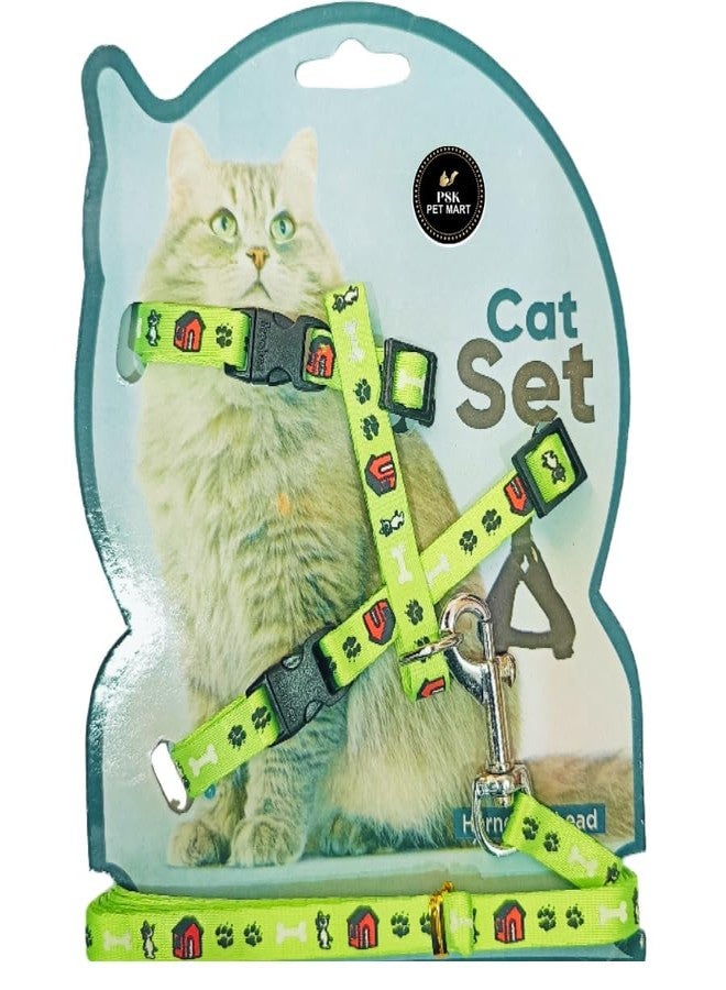 KittuPet 1pc Cat Harness with Leash Set for Walking | Escape Proof | Adjustable & Durable for Cats Printed Design Small Size (Green) - Image 1